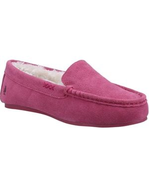 Hush Puppies Annie Mocassin Suede Slippers - Purple