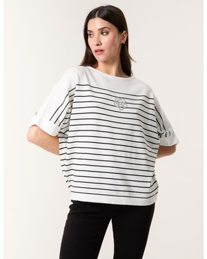 Blue Vanilla Top With Horizontal Stripe - White