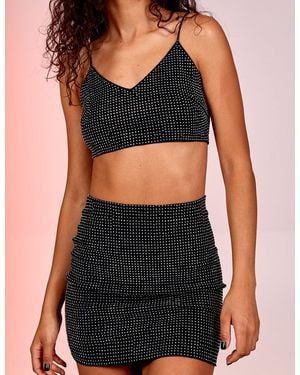 Pink Vanilla Vanilla Diamante Strappy Crop Top - Black