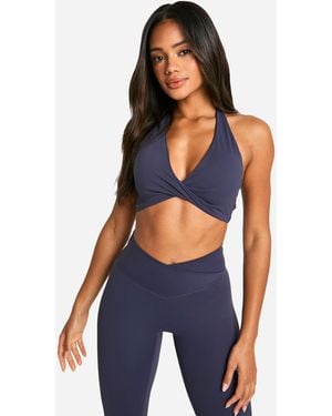 Boohoo Dsgn Studio Supersoft Sculpt Twist Front Light Support Sports Bra - Blue
