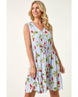 Roman Petite Strawberry Tie Waist Dress - Blue