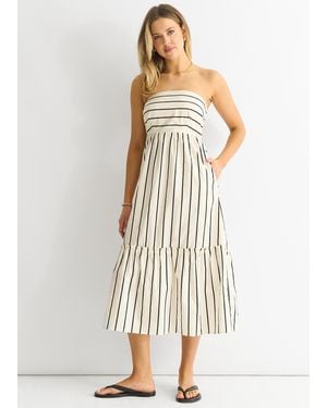 Gini London Stripe Cotton Bardot Smock Midi Dress - White