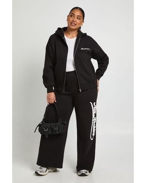 Boohoo Plus Ath Archive Wide Leg Joggers - Black