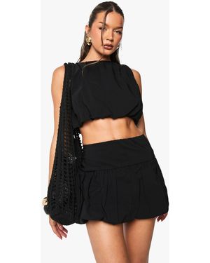 Boohoo Bengaline Ruched Puffball Top - Black