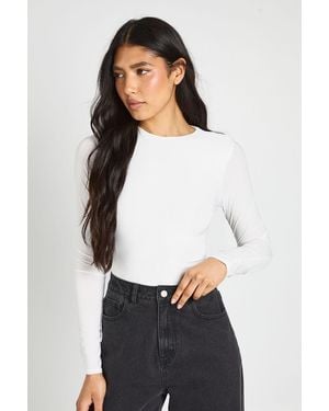 Boohoo Tall Double Layer Slinky Long Sleeve Crew Neck Bodysuit - White