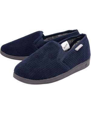 Dunlop Tartan Lined Slippers With Memory Foam - Blue