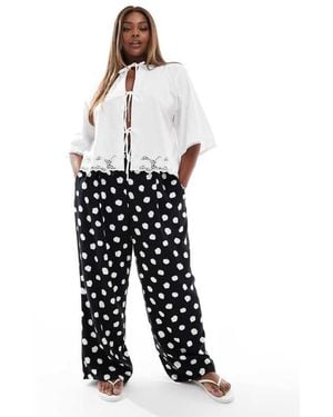 ONLY 3/4 Sleeve Tie Front Embroidered Top - White