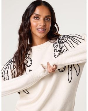Blue Vanilla Embroidery Shoulder Detailing Jumper - Natural