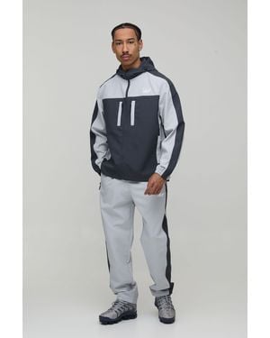BoohooMAN Regular Fit Soft Shell Panelled M Star Zip Funnel Hooded Tracksuit - Blue