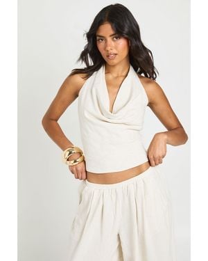 Boohoo Cowl Halter Linen Top - White