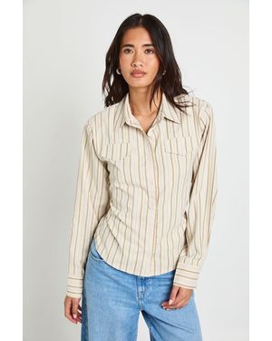 Boohoo Cinched Stripe Fitted Shirt - Natural