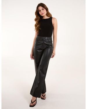 Blue Vanilla Faux Leather Straight Leg Trousers - Black