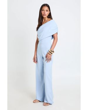Boohoo Jersey Crepe Bardot Wide Leg Jumpsuit - Blue