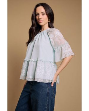 Oasis Chiffon Peplum Blouse - Blue