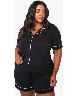 Boohoo Plus Super Soft Modal Short Sleeve Shirt & Pyjama Set - Black