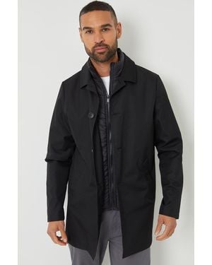 Threadbare Collared Mock Layer Mac Coat - Grey