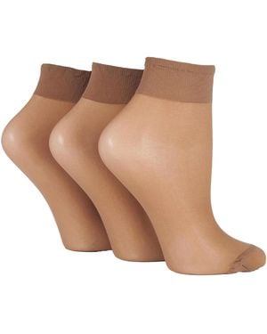 Elle 3 Pack Ladies 15 Denier 100% Nylon Ankle Highs - Brown