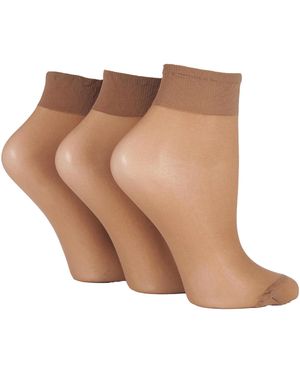 Elle 3 Pack Ladies 15 Denier 100% Nylon Ankle Highs - Brown