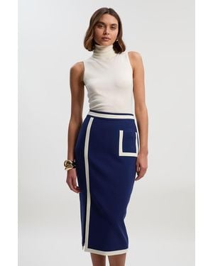 Karen Millen Petite Compact Stretch Tipped Tailored Pencil Skirt - Blue
