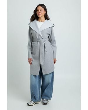 Boohoo Hooded Wool Look Coat - Blue