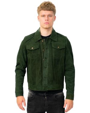 Infinity Leather Goat Suede Trucker Jacket-Taraz - Green