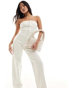 ASOS Design Strapless Denim Jumpsuit - White