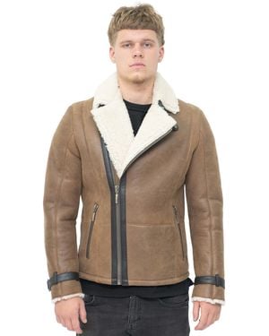 Infinity Leather Double Breasted Sheepskin Biker Jacket-Manila - Natural