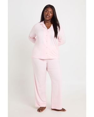 Boohoo Plus Soft Touch Button Through Shirt And Trouser Pyjama Set - Pink