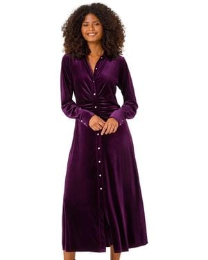 D.u.s.k Velvet Button Shirt Stretch Midi Dress - Purple