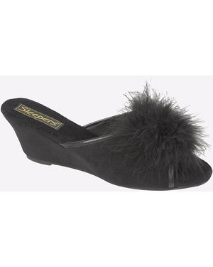 Sleeper Anne Jewelled Rosette Boa Mule - Black