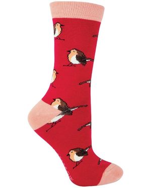 Miss Sparrow 1 Pack Ladies Novelty Animal Patterned Bamboo Socks - Red