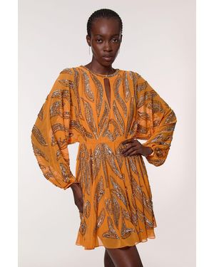 Karen Millen Kimono Sleeve Embellished Mini Dress - Orange