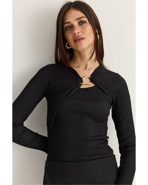Bianco Lucci Viscose Blend Blouse - Black