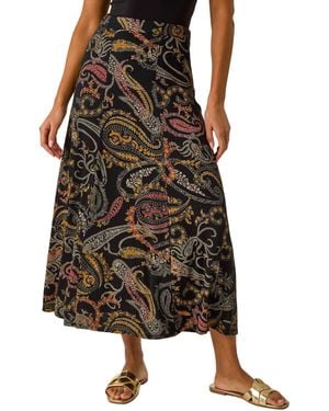 Roman Modern Paisley Print Midi Stretch Skirt - Brown