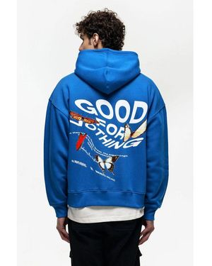 Good For Nothing Oversized Cotton Blend Printed Hoodie - Blue