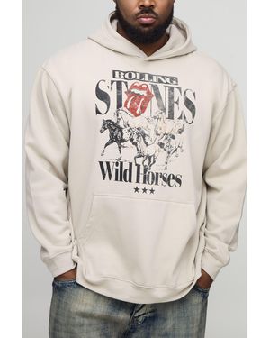 BoohooMAN Plus Oversized Rolling Stones License Print Hoodie - Natural