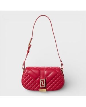 Versace Logo Leather Shoulder Bag - Red