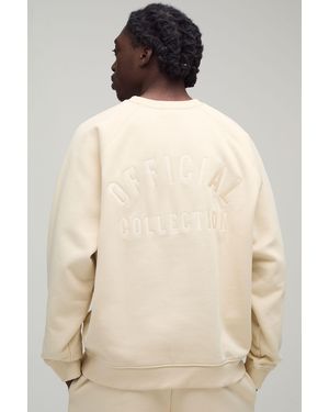 BoohooMAN Heavyweight Oversized Raglan Sleeve Embroidered Sweatshirt - Natural