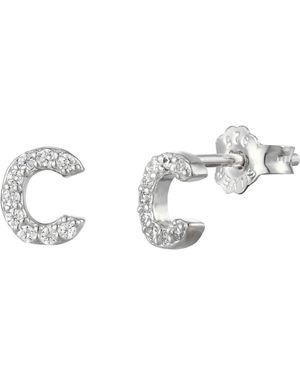 The Jewellery Stockroom Sterling Cubic Zirconia Initial Stud Earrings - Metallic