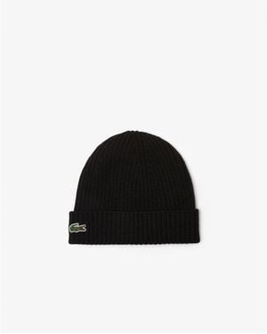 Lacoste Ribbed Beanie - Black
