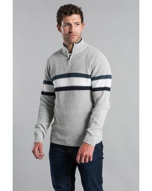 Kensington Eastside Striped Waffle Knit Jumper With 1/4 Zip - Grey