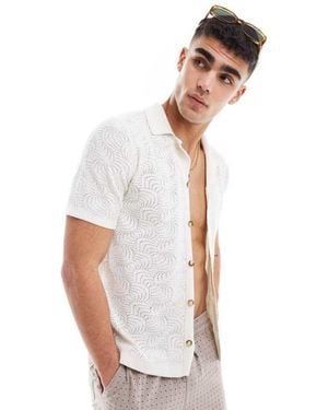Only & Sons Revere Collar Open Knit Shirt - White
