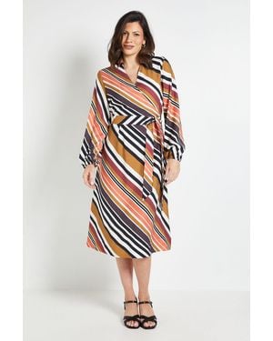Wallis Summer Stripe Belted Midi Dress - Green