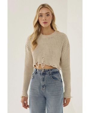 Hiccup Destroyed Knit Crop Jumper - Blue