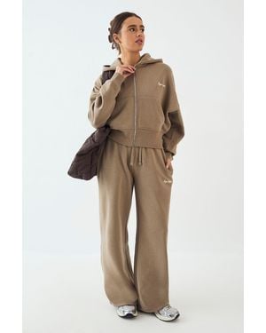 DSGN Studio Deep Hem Boxy Crop Zip Through Hooded Tracksuit - Natural
