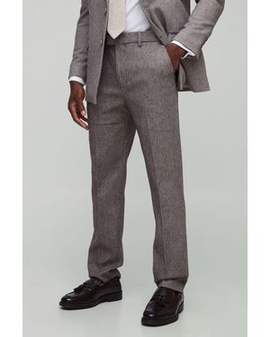 Boohoo Straight Fit Herringbone Trouser - Grey