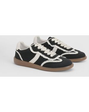 Oasis Tyler Faux Suede Lace Trim Detail Up Trainers - Black