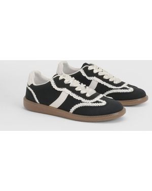 Oasis Tyler Faux Suede Lace Trim Detail Up Trainers - Black