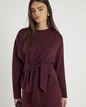 River Island Top Premium Long Sleeve Tie Front - Purple