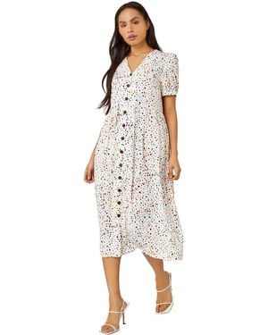 D.u.s.k Ditsy Spot Print Button Down Dress - White